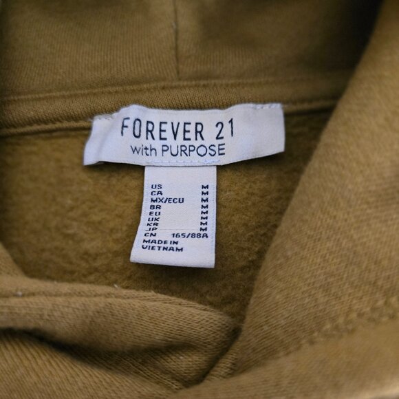 Forever 21 Army Green Brown Cropped Fleece Hoodie Medium - Picture 7 of 8